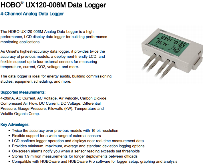 세인교정기기(주) 제품소개 1. 온도 (접촉식) ⑭ 데이터로거/데이터처리장치 HOBO 4Channel Analog