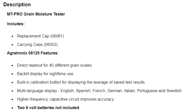 Agratronix Moisture Tester MT-Pro 08125